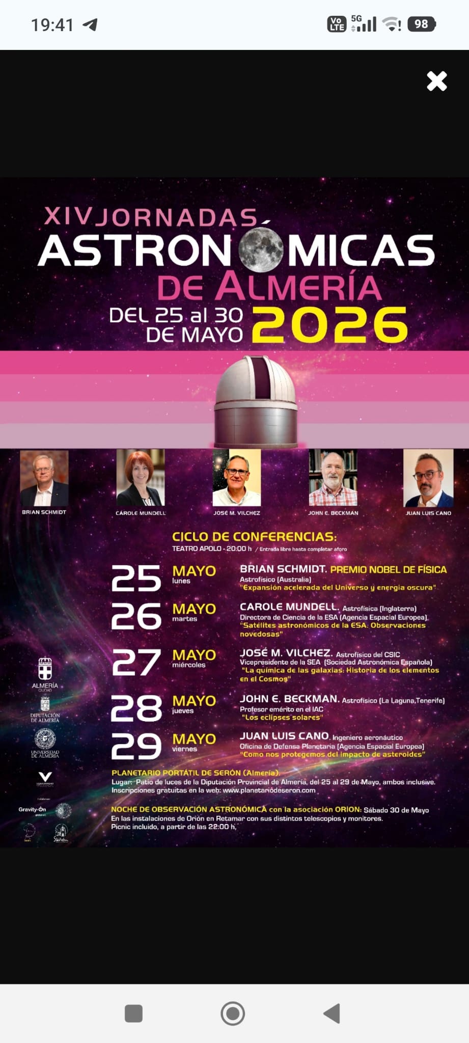 Cartel: Las XIV Jornadas Astronómicas de Almería unen conferencias y observación del cielo