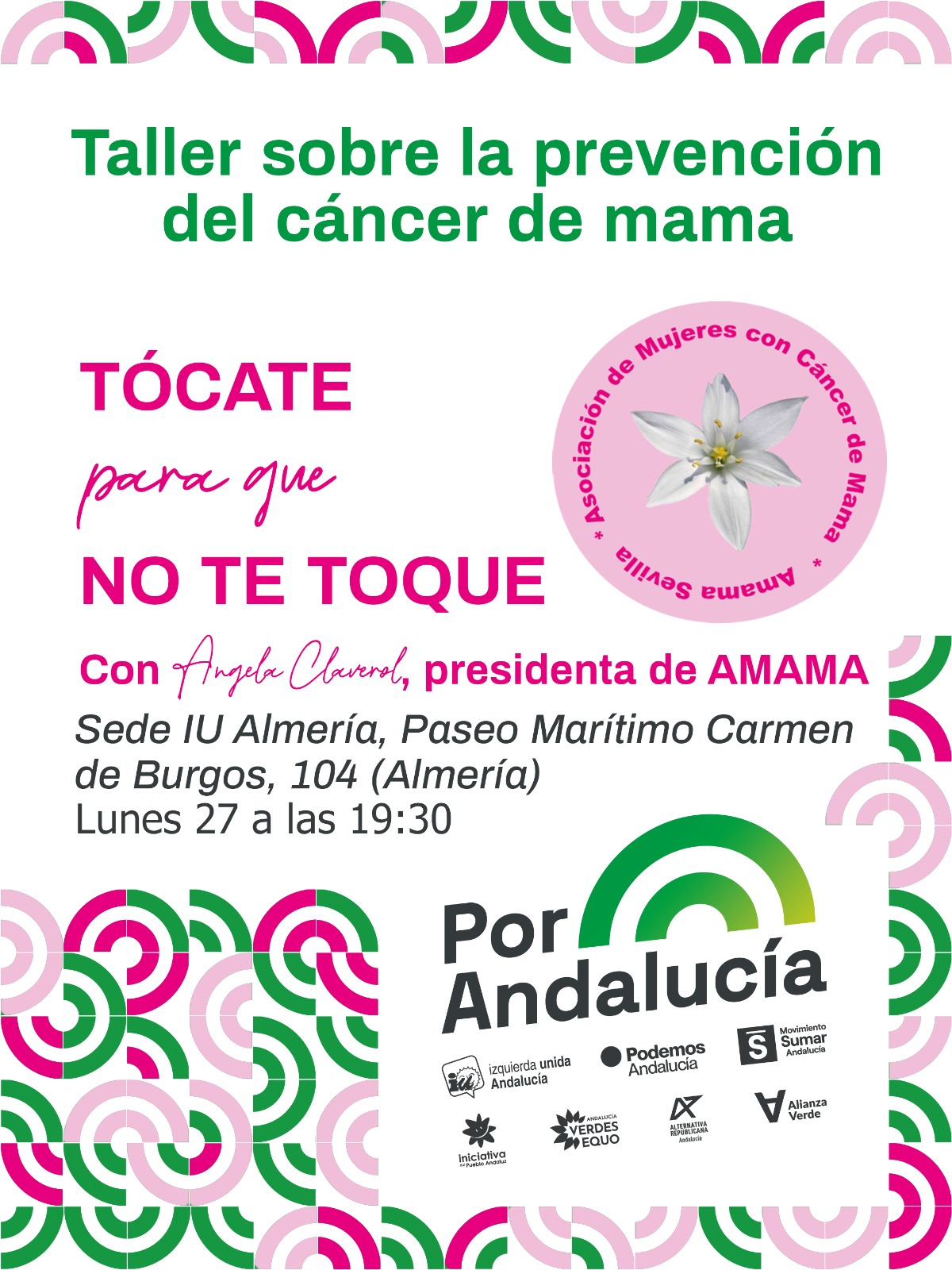 Cartel: Almería acoge un taller sobre prevención del cáncer de mama en la capital