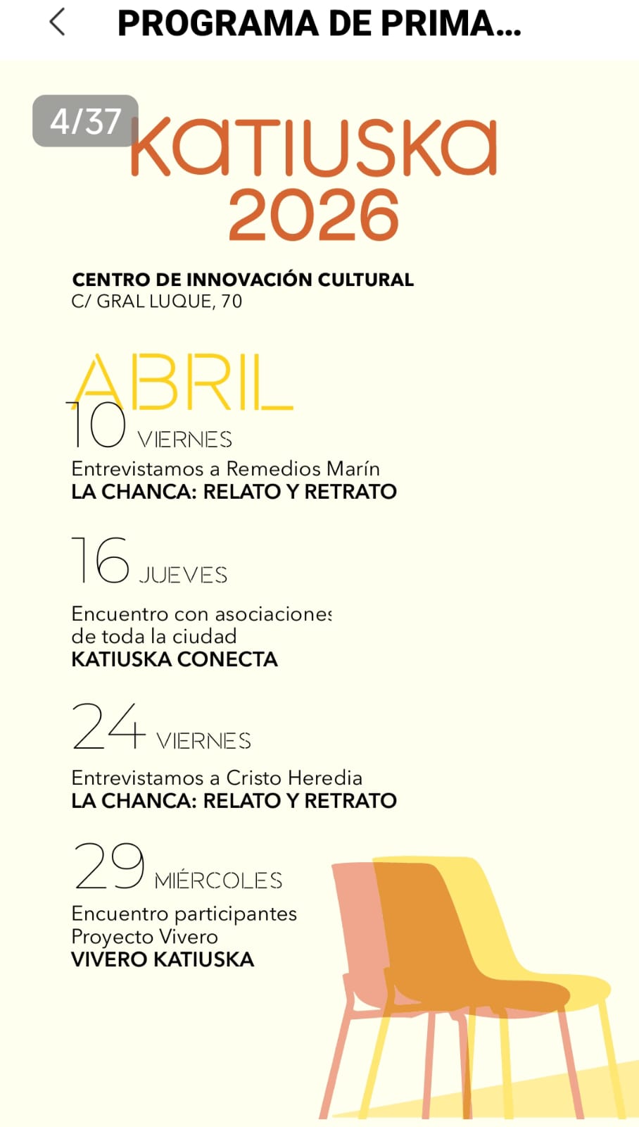 Cartel: Katiuska reúne entrevistas y encuentros culturales en La Chanca