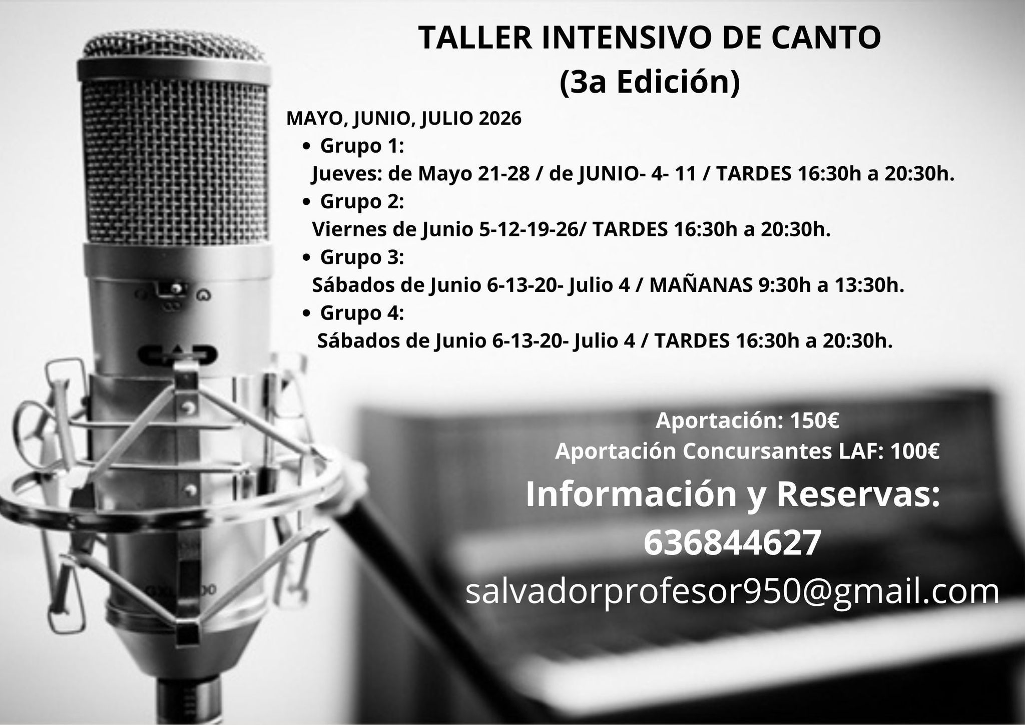 Cartel: Un taller intensivo de canto abre grupos de voz desde mayo