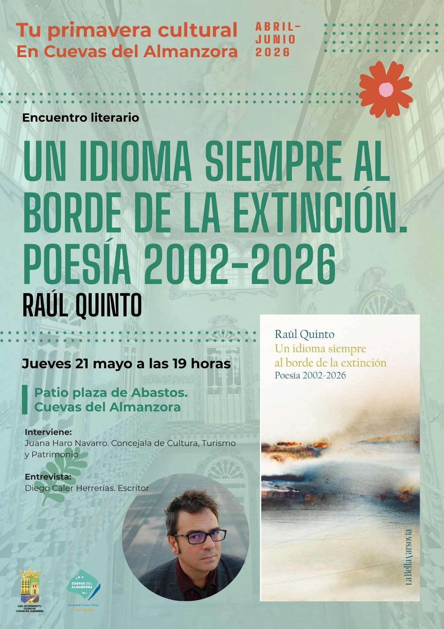 Cartel: Raúl Quinto presenta su poesía en Cuevas del Almanzora
