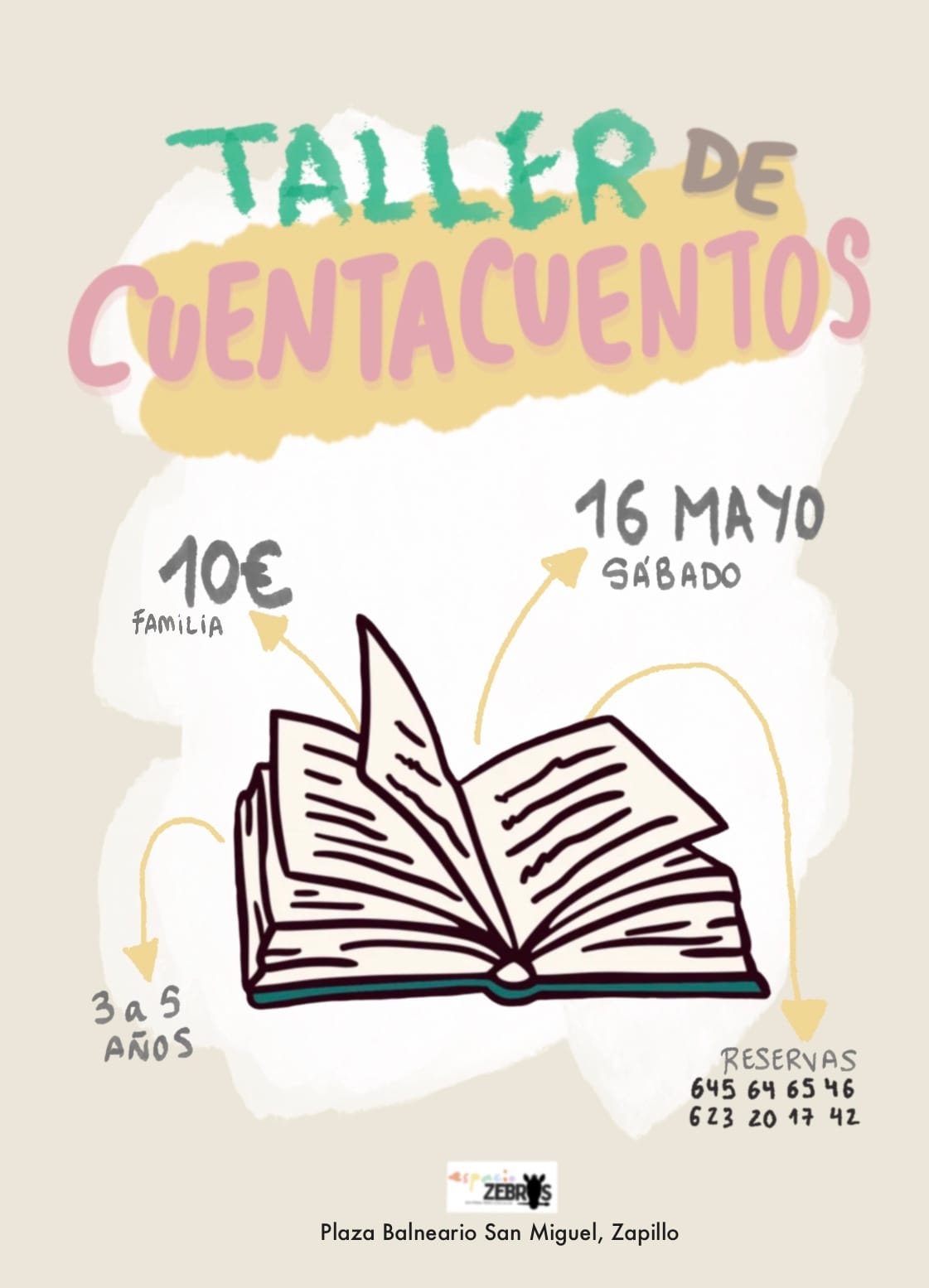 Cartel: Espacio Zebrýs convoca un taller familiar de cuentacuentos