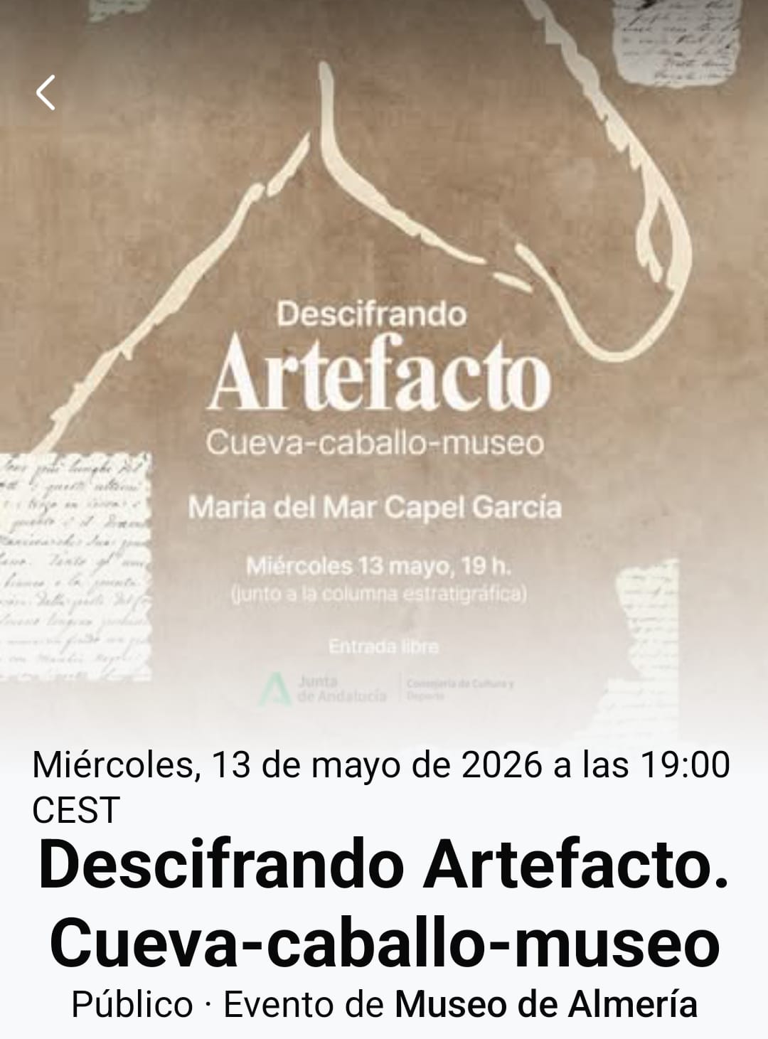 Cartel: Maria del Mar Capel descifra Artefacto en el Museo de Almeria