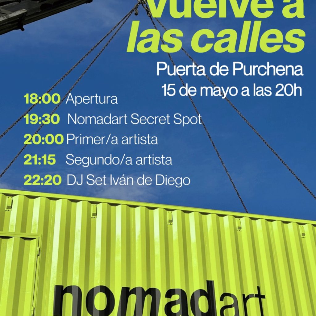 Cartel oficial de NomadArt en la Puerta de Purchena. 15 de mayo de 2026, desde las 18:00, acceso gratuito.